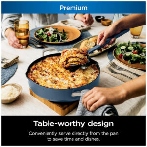 Frigideira Antiaderente 14 em 1 com Espátula e Tampa de Vidro, Ninja CW102BL, Azul