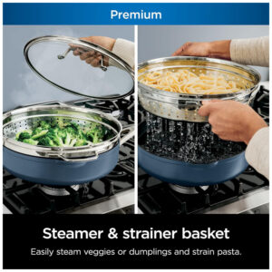 Frigideira Antiaderente 14 em 1 com Espátula e Tampa de Vidro, Ninja CW102BL, Azul