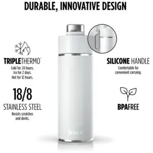 ectqcx4cxbcc0b_4.jpg - Garrafa Térmica para Água 710mL em Aço Inoxidável, à Prova de Vazamentos e Aguenta Quente por Horas, Ninja DW2401WH, Branco
