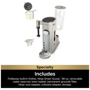 Cafeteira Ninja PB051ST 2 em 1 Cápsulas e Pó Espumador Pedra 1,65L 120V
