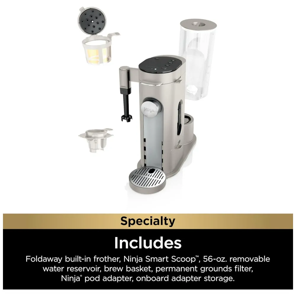 Cafeteira Ninja PB051ST 2 em 1 Cápsulas e Pó Espumador Pedra 1,65L 120V