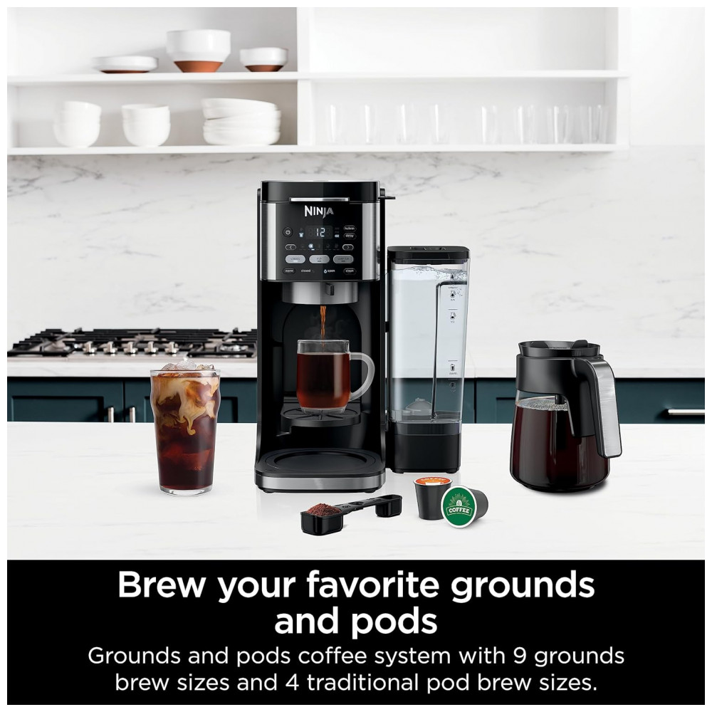 Máquina de Café e Gelado Quente DualBrew de 12 xícaras, 110V 1550W, Ninja CFP101, Preta