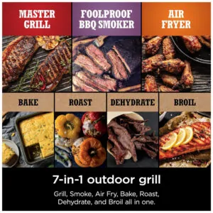 Grill e Defumador Portátil 7 em 1 com Termômetro Embutido, 110V Ninja OG751BRN Woodfire, Cinza