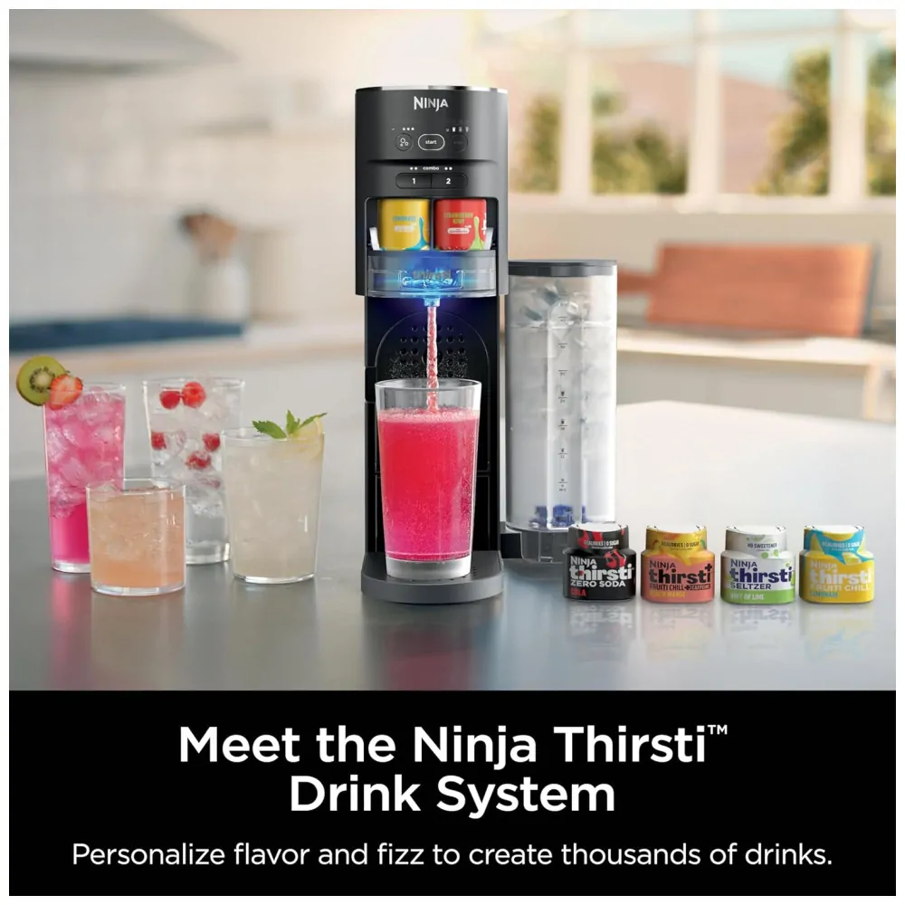 Máquina Para Gaseificar Bebidas com Cilindro de C02 de 60 L, Crie Bebidas como Água com Gás e Refrigerantes, Ninja Thirsti WC1001, Preta