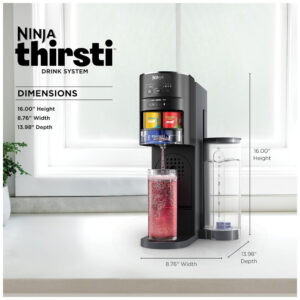 Máquina Para Gaseificar Bebidas com Cilindro de C02 de 60 L, Crie Bebidas como Água com Gás e Refrigerantes, Ninja Thirsti WC1001, Preta