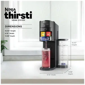 Máquina Para Gaseificar Bebidas com Cilindro de C02 de 60 L, Crie Bebidas como Água com Gás e Refrigerantes, Ninja Thirsti WC1001, Preta