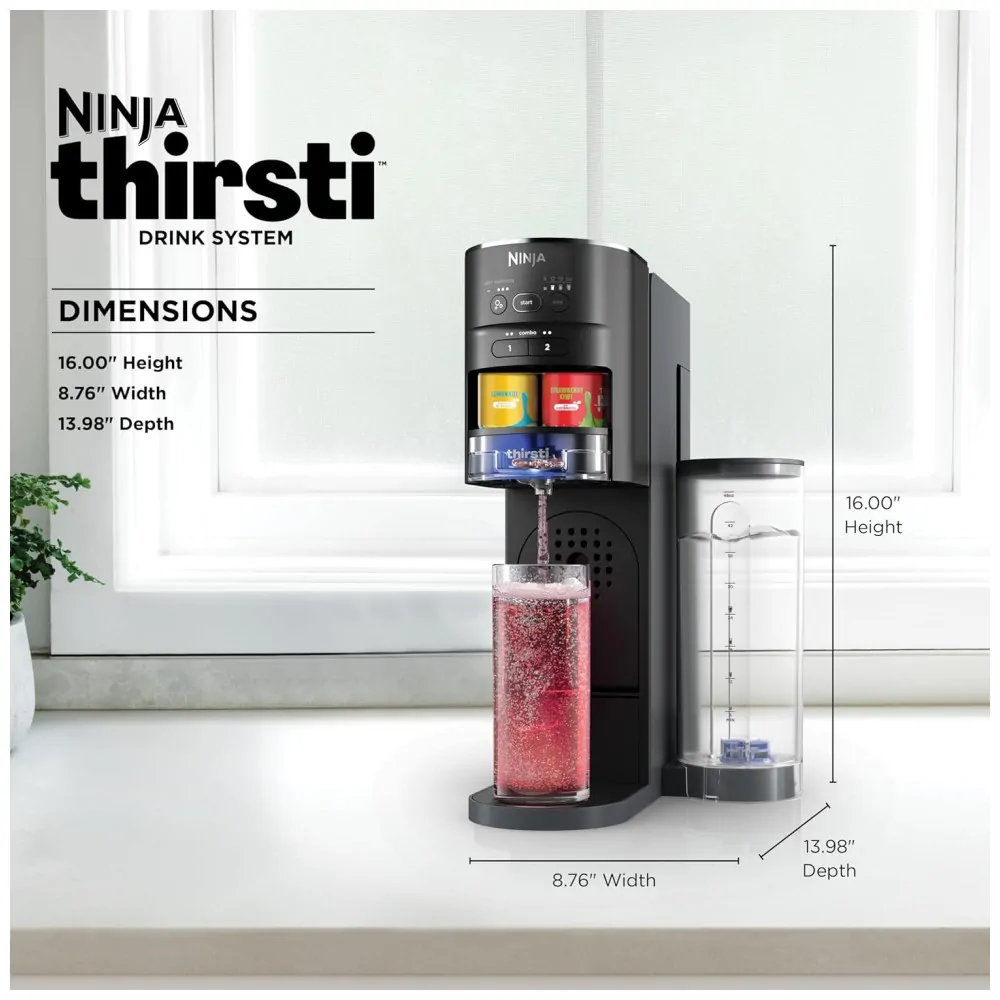 Máquina Para Gaseificar Bebidas com Cilindro de C02 de 60 L, Crie Bebidas como Água com Gás e Refrigerantes, Ninja Thirsti WC1001, Preta
