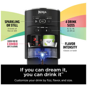 Máquina Para Gaseificar Bebidas com Cilindro de C02 de 60 L, Crie Bebidas como Água com Gás e Refrigerantes, Ninja Thirsti WC1001, Preta