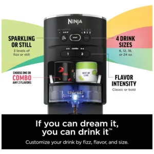 Máquina Para Gaseificar Bebidas com Cilindro de C02 de 60 L, Crie Bebidas como Água com Gás e Refrigerantes, Ninja Thirsti WC1001, Preta