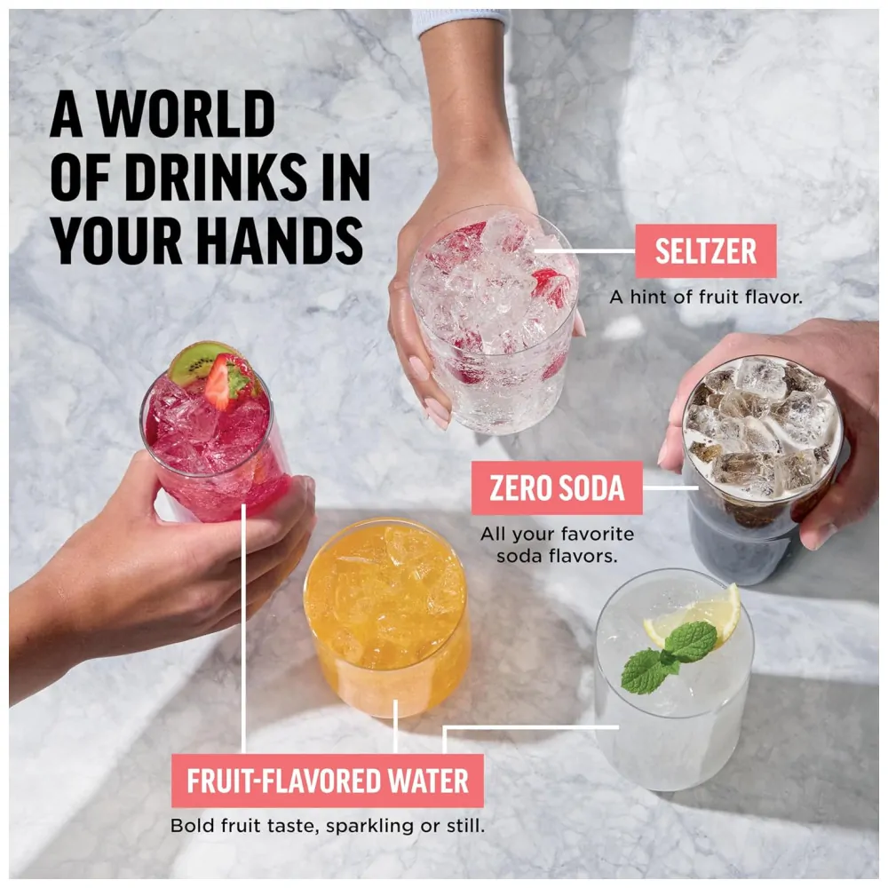 Máquina Para Gaseificar Bebidas com Cilindro de C02 de 60 L, Crie Bebidas como Água com Gás e Refrigerantes, Ninja Thirsti WC1001, Preta