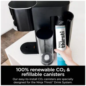 Máquina Para Gaseificar Bebidas com Cilindro de C02 de 60 L, Crie Bebidas como Água com Gás e Refrigerantes, Ninja Thirsti WC1001, Preta