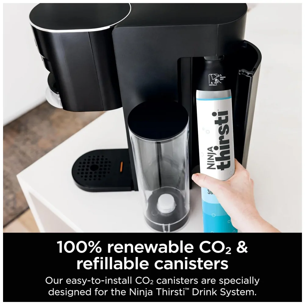Máquina Para Gaseificar Bebidas com Cilindro de C02 de 60 L, Crie Bebidas como Água com Gás e Refrigerantes, Ninja Thirsti WC1001, Preta