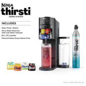 Máquina Para Gaseificar Bebidas com Cilindro de C02 de 60 L, Crie Bebidas como Água com Gás e Refrigerantes, Ninja Thirsti WC1001, Preta