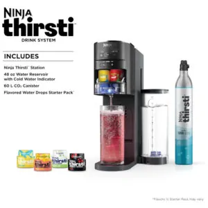 Máquina Para Gaseificar Bebidas com Cilindro de C02 de 60 L, Crie Bebidas como Água com Gás e Refrigerantes, Ninja Thirsti WC1001, Preta