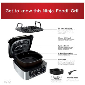 Grill Ninja Foodi AG301 5 em 1 Preto Aço Inox Air Fryer 1760W 120V