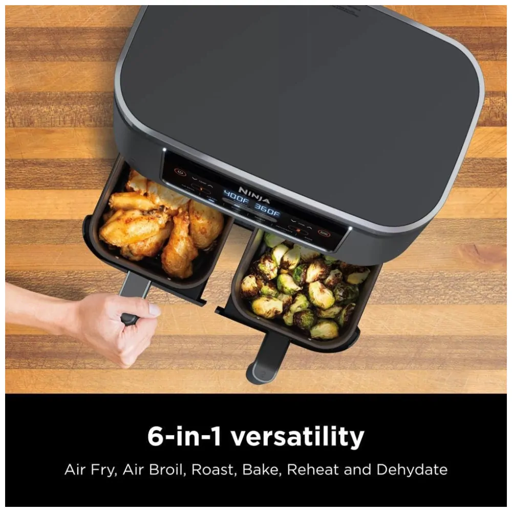 Fritadeira Elétrica 6 em 1 Capacidade 7.5L com Cesta Dupla, 1690W, 110V, Ninja DZ201 Foodi, Cinza Escuro
