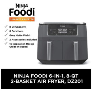 Fritadeira a Ar Ninja DZ201 Foodi 8 Qt Zona Dupla 6 em 1 Cinza 110V