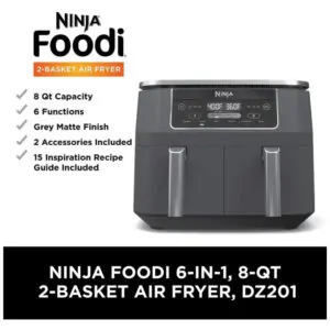 Fritadeira Elétrica 6 em 1 Capacidade 7.5L com Cesta Dupla, 1690W, 110V, Ninja DZ201 Foodi, Cinza Escuro