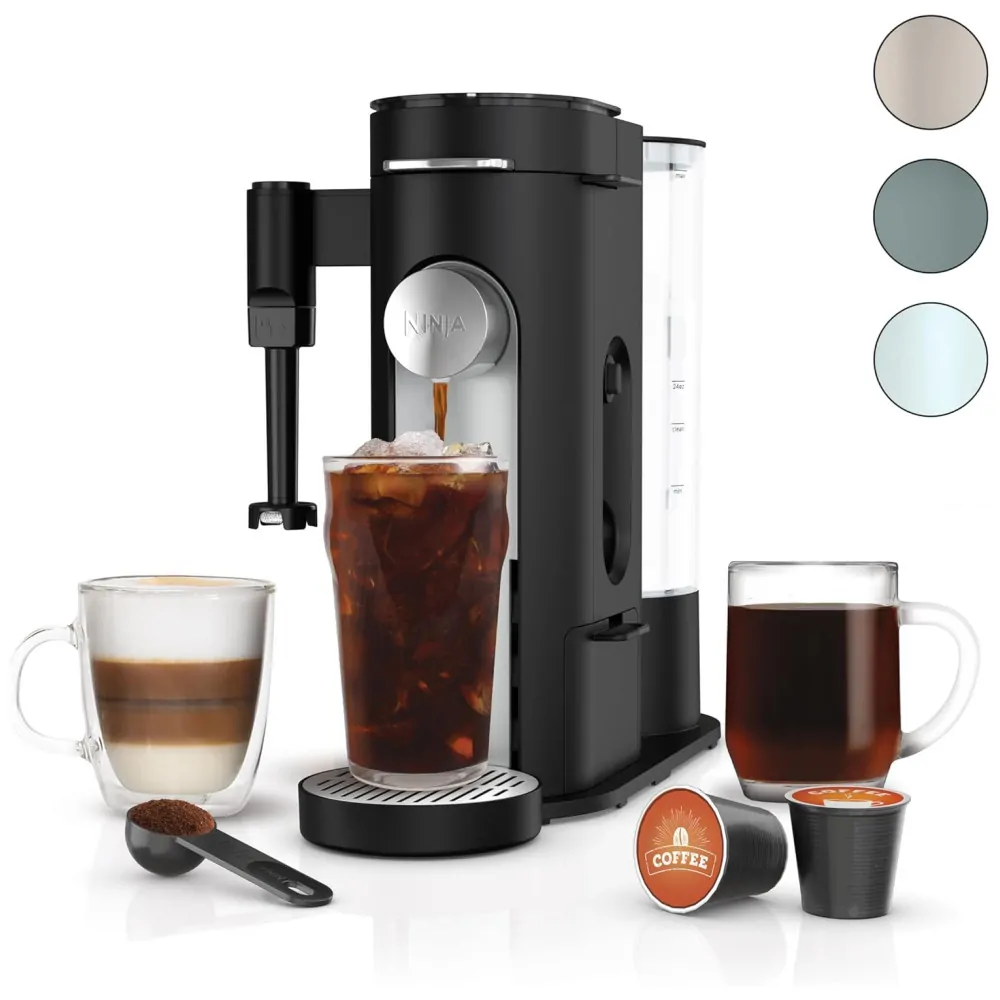 Cafeteira Programável 4 em 1 para Capsulas ou Café Moído, Frio ou Quente com Batetor de Leite, 110V Ninja PB051, Preta