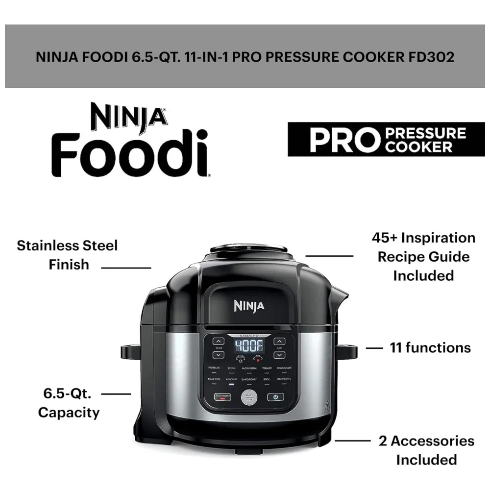 ectqmqhn4py80b_1.jpg - Panela de Pressão Elétrica e Automatica 6 L com 11 Predefinições e Painel de Controle Digital, 1460W 110V, NINJA FD302, Preto