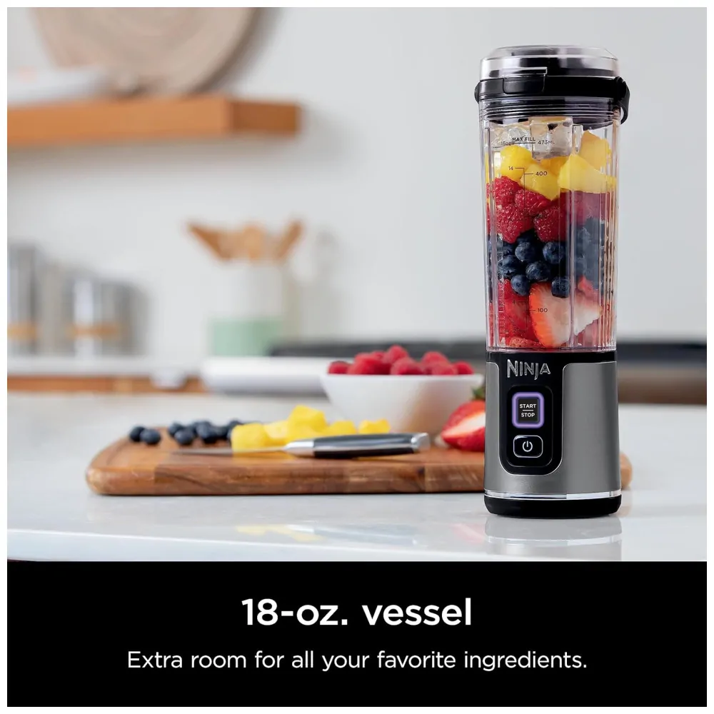 Liquidificador Portátil 530 mL para Vitaminas, Recarregável USB, 110V, Ninja BC151BK, Preto