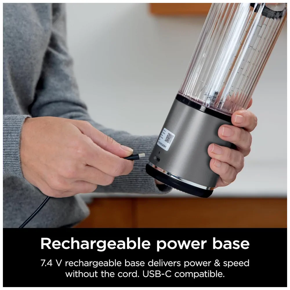 Liquidificador Portátil 530 mL para Vitaminas, Recarregável USB, 110V, Ninja BC151BK, Preto