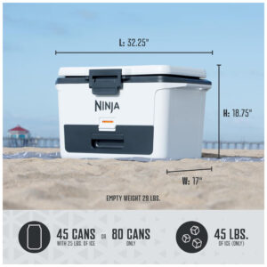 Cooler Térmico Portátil 46L com Gaveta em Zona Seca, Premium Mantém o Gelo por Dias, Ninja FB151GY FrostVault, Branco