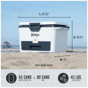 Cooler Térmico Portátil 46L com Gaveta em Zona Seca, Premium Mantém o Gelo por Dias, Ninja FB151GY FrostVault, Branco