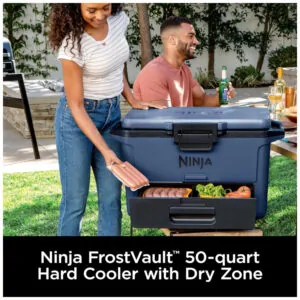 Cooler Térmico Portátil 46L com Gaveta em Zona Seca, Premium Mantém o Gelo por Dias, Ninja FB151GY FrostVault, Azul