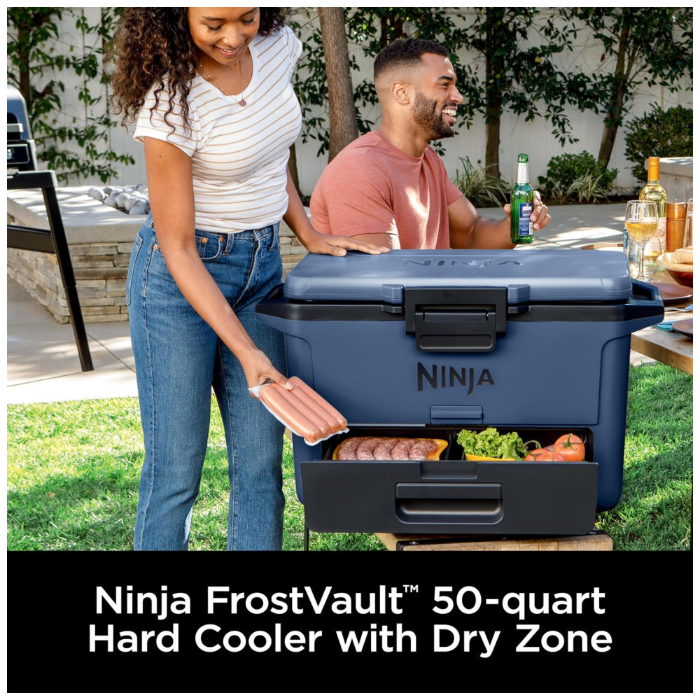 Cooler Térmico Portátil 46L com Gaveta em Zona Seca, Premium Mantém o Gelo por Dias, Ninja FB151GY FrostVault, Azul