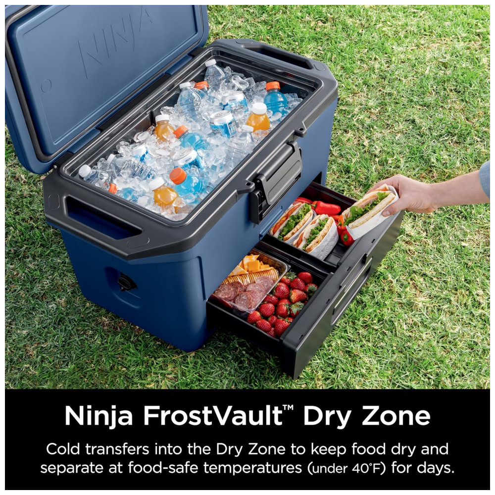 Cooler Térmico Portátil 46L com Gaveta em Zona Seca, Premium Mantém o Gelo por Dias, Ninja FB151GY FrostVault, Azul