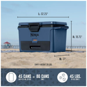 Cooler Térmico Portátil 46L com Gaveta em Zona Seca, Premium Mantém o Gelo por Dias, Ninja FB151GY FrostVault, Azul