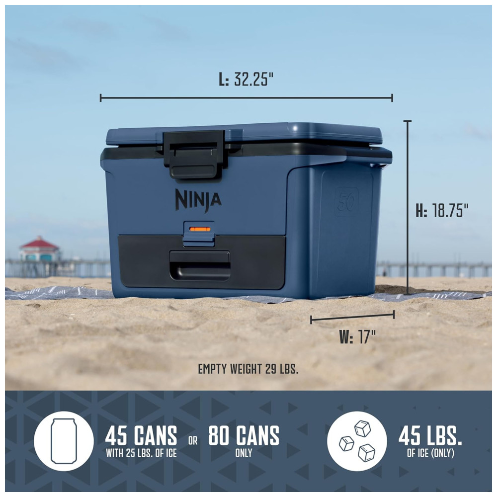 Cooler Térmico Portátil 46L com Gaveta em Zona Seca, Premium Mantém o Gelo por Dias, Ninja FB151GY FrostVault, Azul