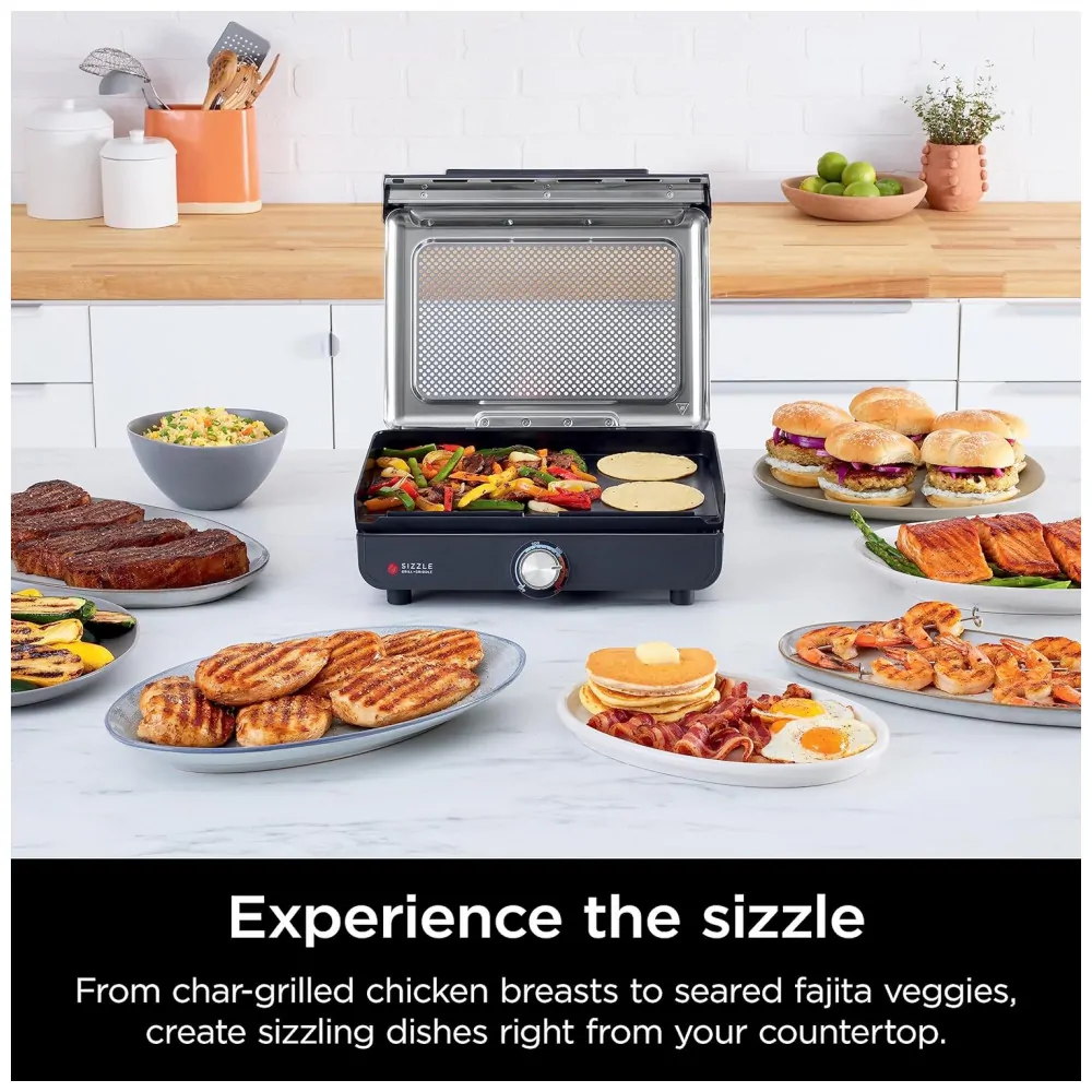 Grill Antiaderente Elétrico Interno sem Fumaça 110V 1450W, Ninja GR101, Cinza Prateado