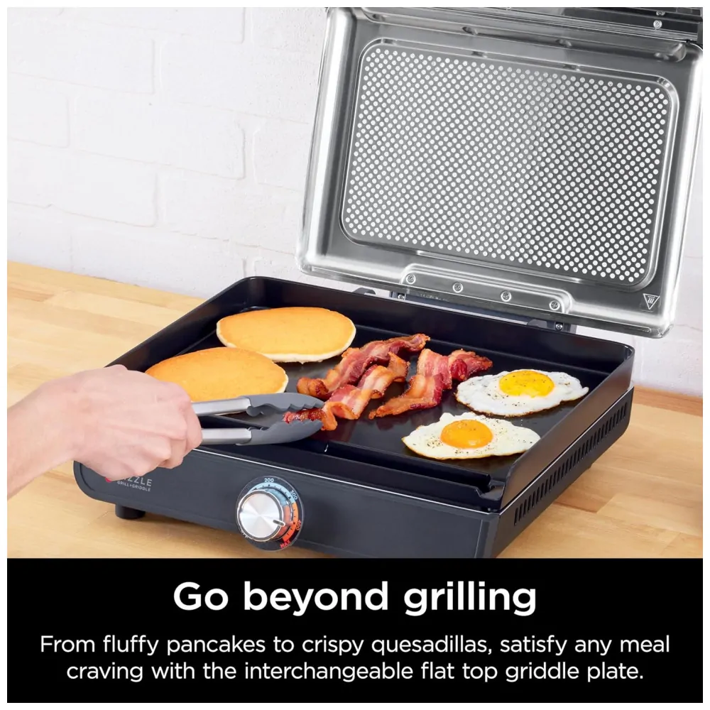 Grill Antiaderente Elétrico Interno sem Fumaça 110V 1450W, Ninja GR101, Cinza Prateado