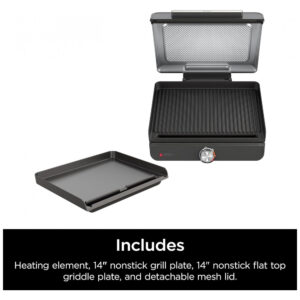 Grill Ninja GR101 Sizzle Chapa 2 em 1 Prata 36 cm 500 F Antiaderente 120V