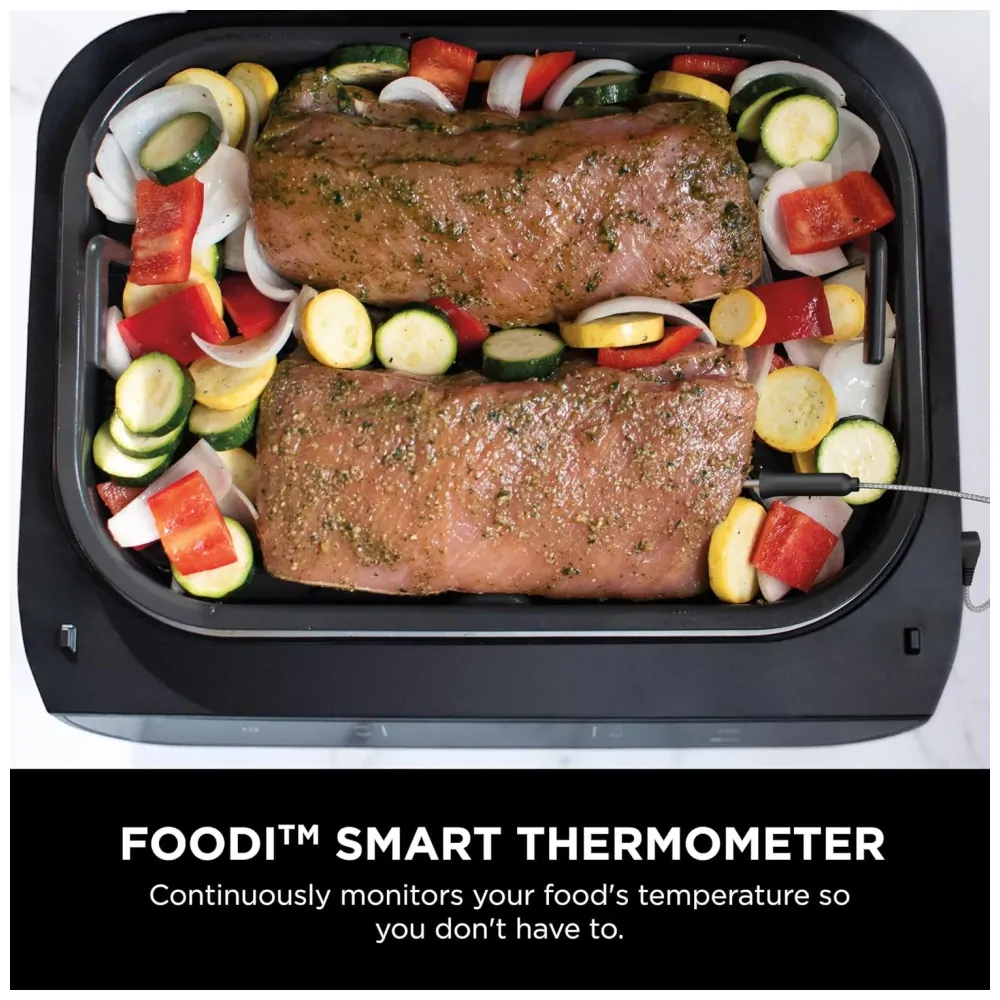 Foodi Smart XL 6 em 1 churrasqueira interna com 4 quart de fritadeira de ar para assar desidratar grelhar, NINJA FG551, Preto