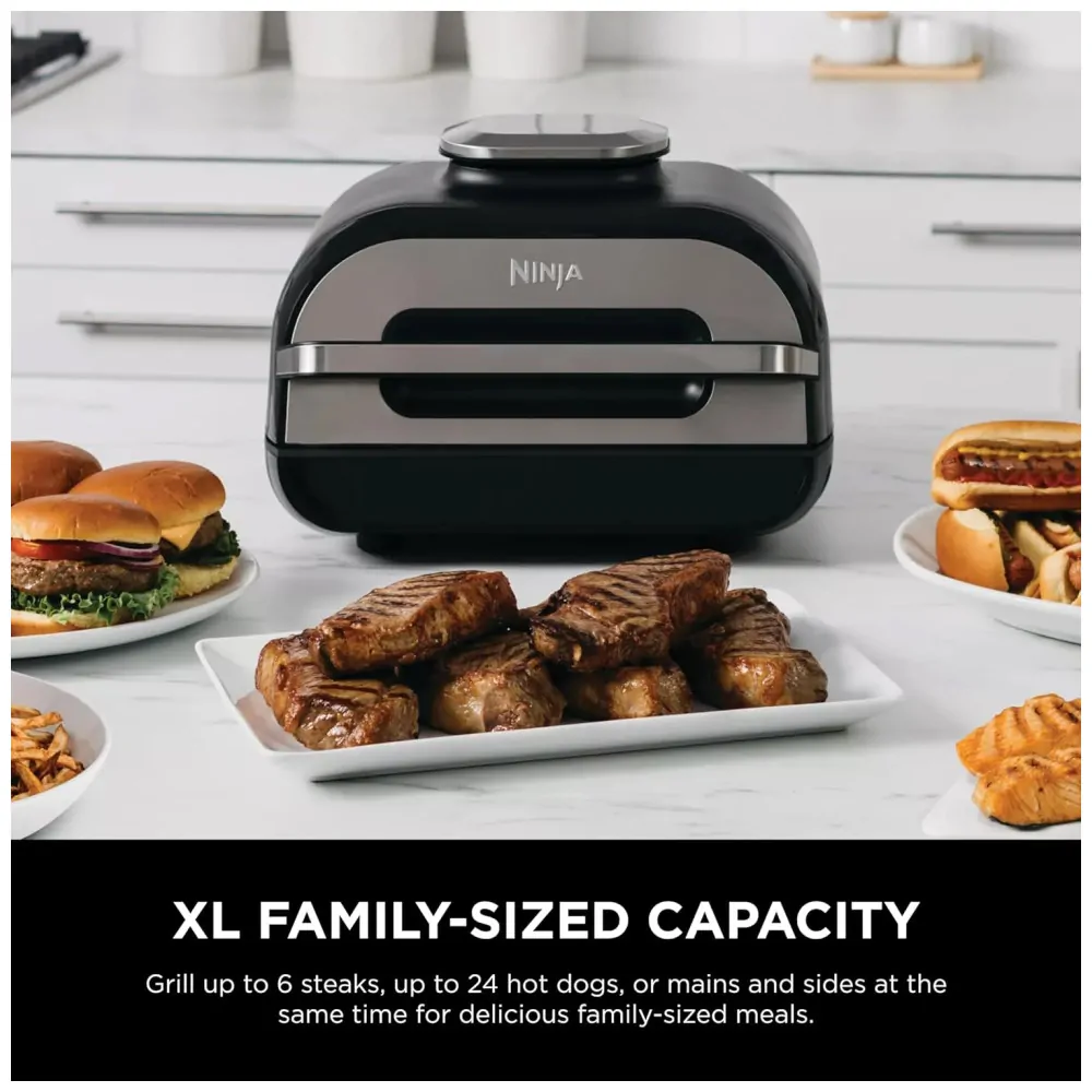 Foodi Smart XL 6 em 1 churrasqueira interna com 4 quart de fritadeira de ar para assar desidratar grelhar, NINJA FG551, Preto