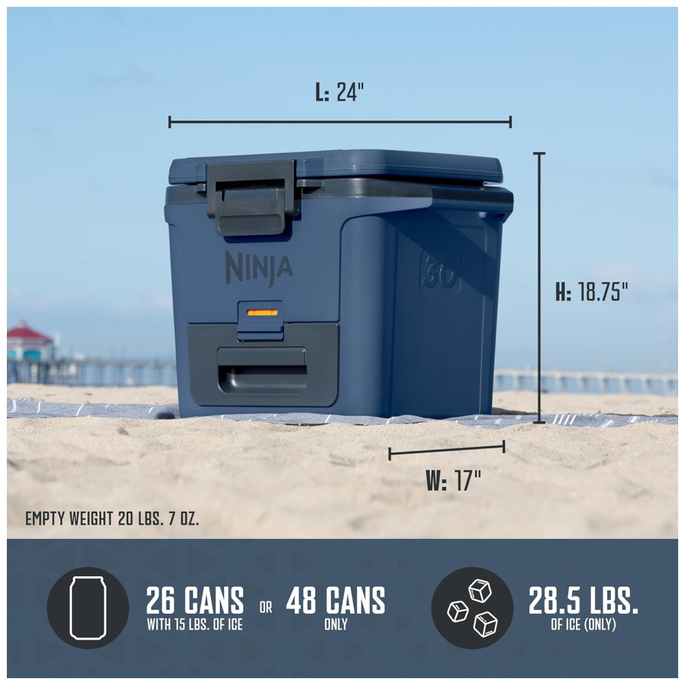 Cooler Térmico Portátil 28L com Gaveta em Zona Seca, Premium Mantém o Gelo por Dias, Ninja FB131BL FrostVault, Azul