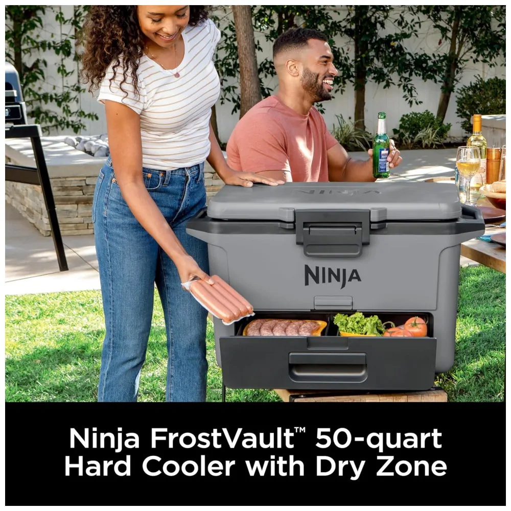 Cooler Térmico Portátil 46L com Gaveta em Zona Seca, Premium Mantém o Gelo por Dias, Ninja FB151GY FrostVault, Cinza Ardósia