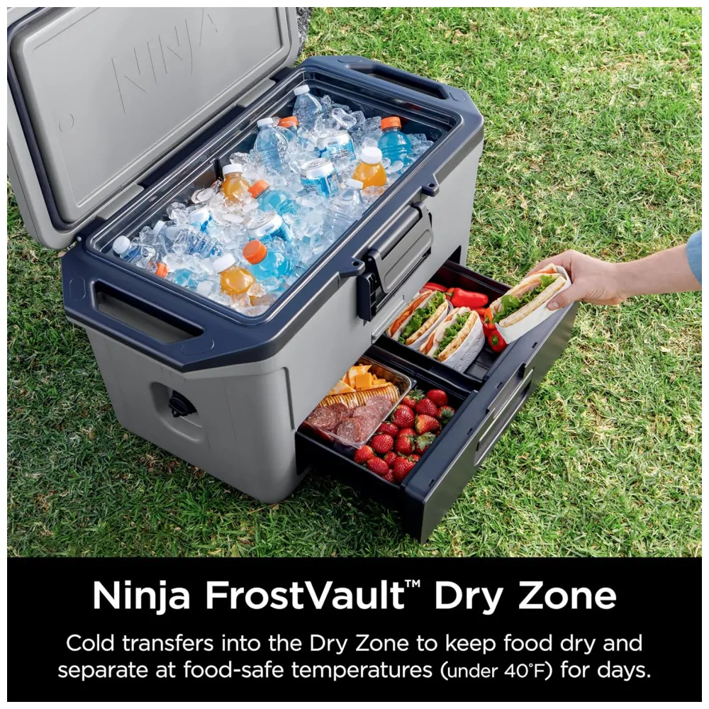 Cooler Térmico Portátil 46L com Gaveta em Zona Seca, Premium Mantém o Gelo por Dias, Ninja FB151GY FrostVault, Cinza Ardósia