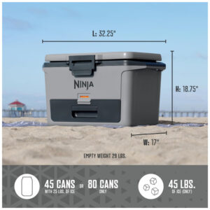 Cooler Térmico Portátil 46L com Gaveta em Zona Seca, Premium Mantém o Gelo por Dias, Ninja FB151GY FrostVault, Cinza Ardósia
