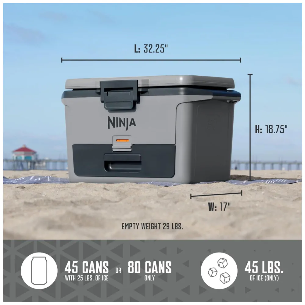 Cooler Térmico Portátil 46L com Gaveta em Zona Seca, Premium Mantém o Gelo por Dias, Ninja FB151GY FrostVault, Cinza Ardósia