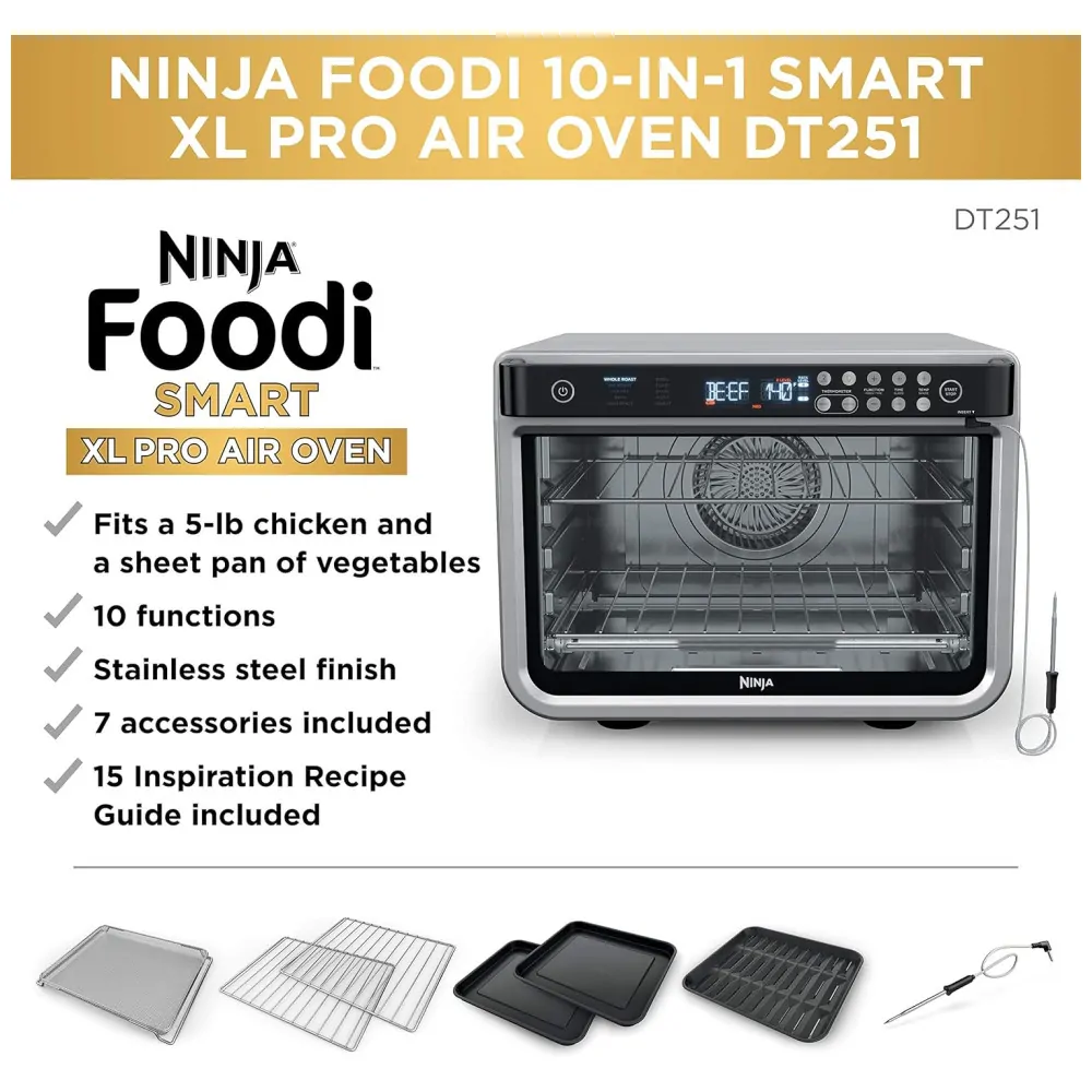 Forno Elétrico de Bancada 10 em 1 Multifuncional, 1800W, Aço Inoxidável, 110v, NINJA DT251, Cinza