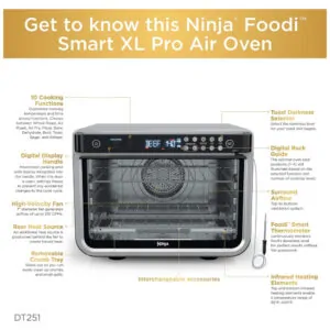 Forno Elétrico de Bancada 10 em 1 Multifuncional, 1800W, Aço Inoxidável, 110v, NINJA DT251, Cinza