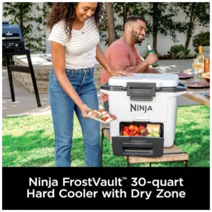 Cooler Térmico Portátil 28L com Gaveta Secadora, Premium Ninja FrostVault FB131WH Cinza Ardósia Mantém Gelo por Dias