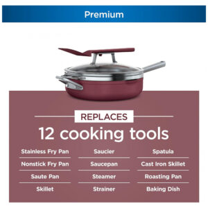 Frigideira Antiaderente 14 em 1 com Espátula e Tampa de Vidro, Ninja CW102RD, Vermelha