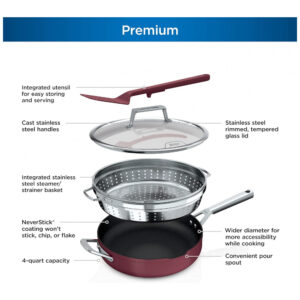 Frigideira Antiaderente 14 em 1 com Espátula e Tampa de Vidro, Ninja CW102RD, Vermelha