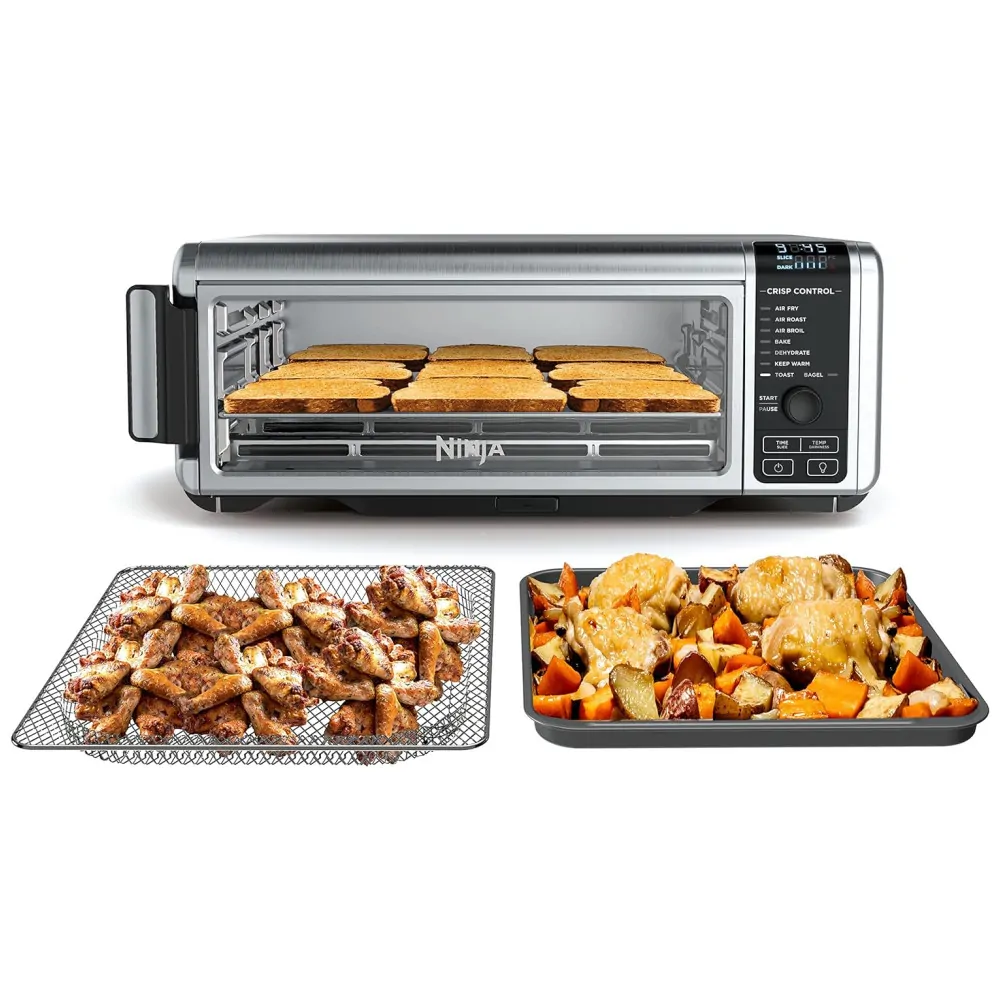 ectq6h2ygcs70b_0.jpg - Forno de Bancada Digital Air Fryer 8 em 1 com Cesta e Rack, 110V 1800W, NINJA SP101, Prateado