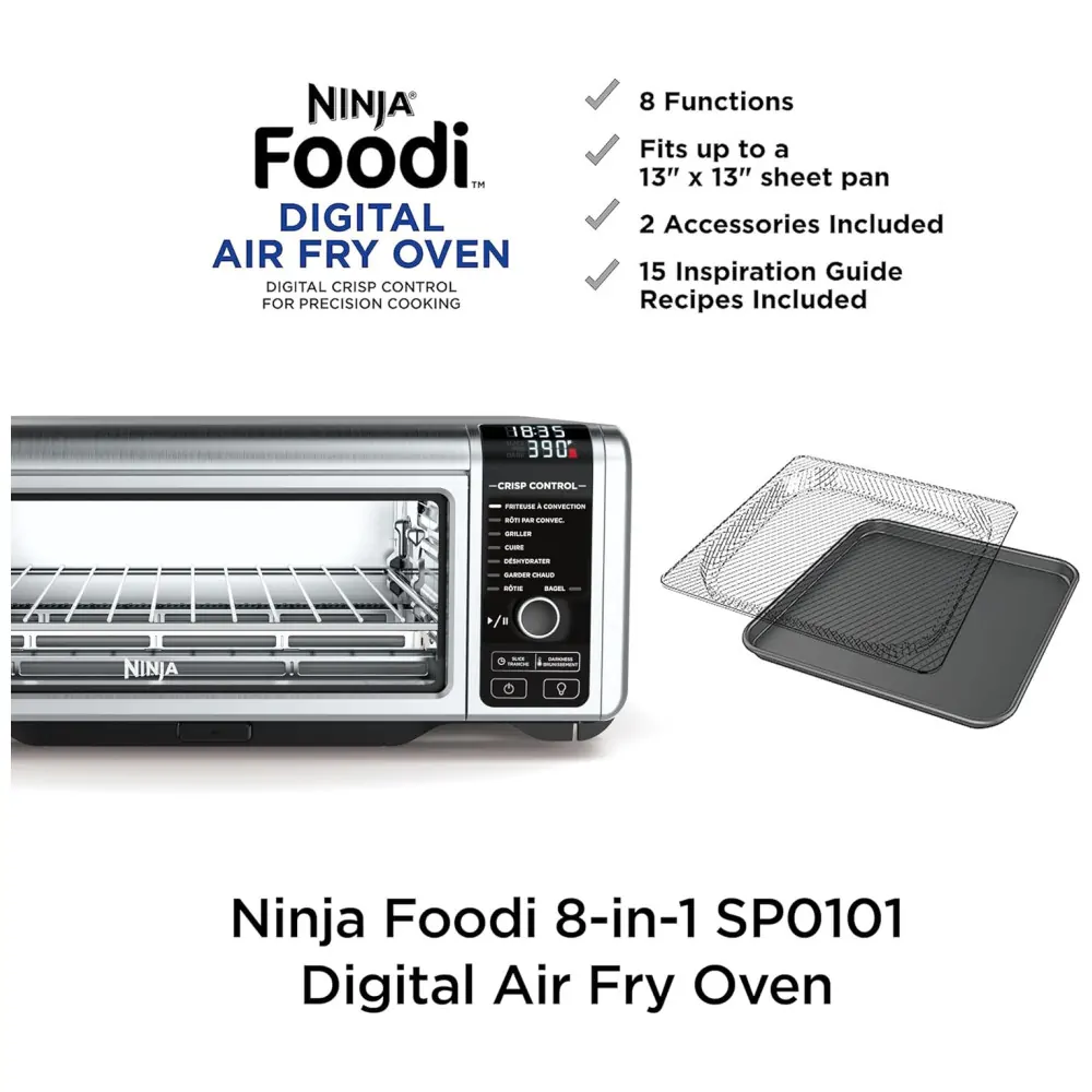 ectq6h2ygcs70b_1.jpg - Forno de Bancada Digital Air Fryer 8 em 1 com Cesta e Rack, 110V 1800W, NINJA SP101, Prateado
